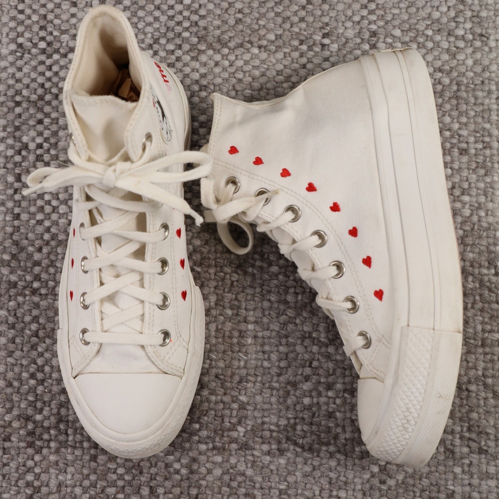 Converse Chuck Taylor All Star Lift Hi Hearts White Red A01599C Womens 8